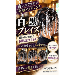 白いエクステを編み込んだ、白×黒のブレイズスタイル
